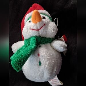 Plush Snowman Toy with Green Scarf